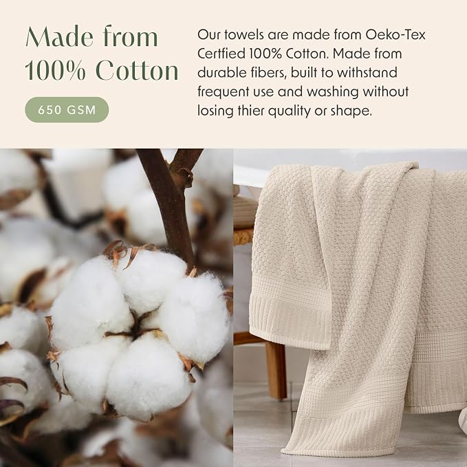 2 Pack Oversized Bath Towels 100% Cotton | Beige Towels | Oeko‑TEX Standard 100 | Soft & Absorbent, Quick‑Dry | Trinity Collection - Sand