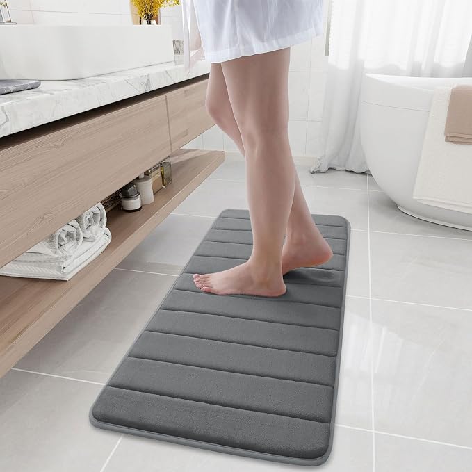 Buganda Memory Foam Bath Mat 44 x 17, Ultra Soft Absorbent Bathroom Rugs | Grey, Machine Washable Quick Dry Bath Mats for Bathroom Floor, Shower and Tub, Home Decor Accessories