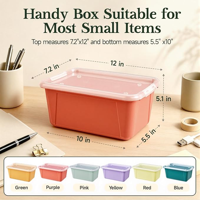 GAMENOTE 6 Quart Storage Bins with Lids, Plastic Latching Box for Classroom & Kids Toy Storage,Stackable Shoe Box Size Containers for STEM Morning Tubs, Crafts & Blocks (6, Morandi)