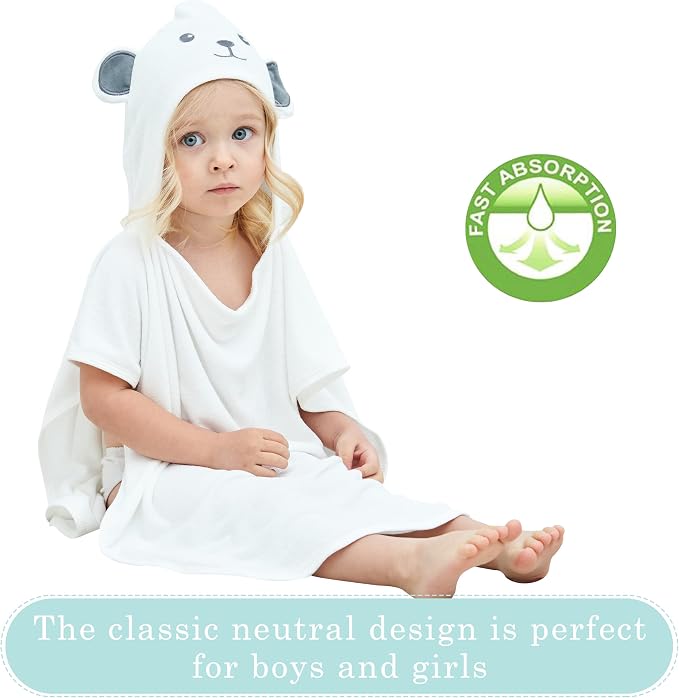 HIPHOP PANDA Ultra Soft Hooded Baby Towel - 2-Layer Thick 500GSM Absorbent | Rayon Made from Bamboo, Hooded Bath Towel for Newborn, Infant, Toddler, Baby Registry - Bear, 21.5x22.5 In