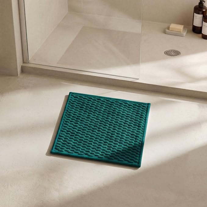Triohero Small Bathroom Rugs Non Slip Washable Bath Rugs Super Absorbent Bathroom Rug Thin Quick Dry Low Pile Bath Mats, Dark Green 12"x12"