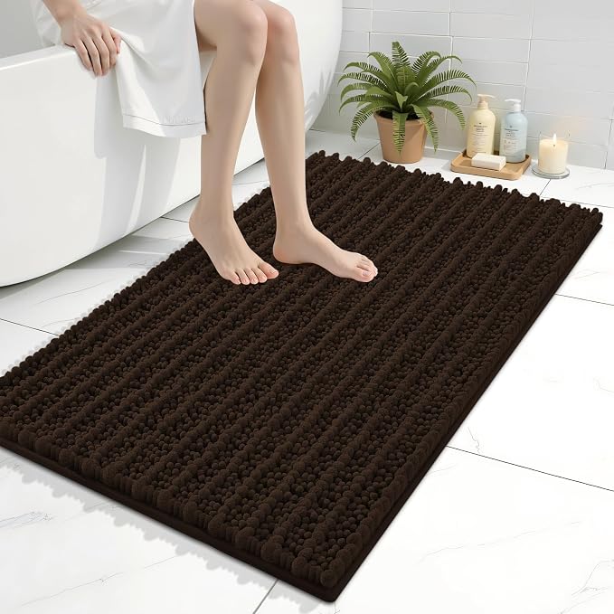 Arotive Bathroom Rugs Mat 36x24, Soft Absorbent Chenille Shaggy Bath Mat | Brown, Machine Wash Dry, Bath Rugs for Bathroom Floor, Tub and Shower, Home Decor Accessories