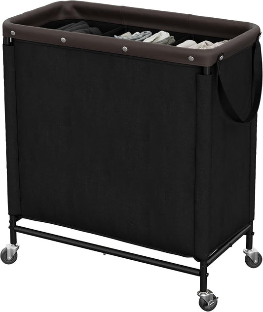 StorageWorks 3 Section Laundry Hamper, 120L Black Sorter Cart with Wheels | Black Sorter Cart, Rolling Organizer for Bedroom, Bathroom, Apartment