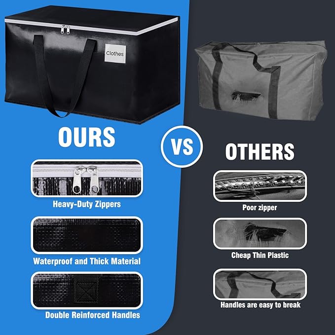 Heavy Duty Moving Bags, Extra Large Storage Bags, 76L, 10-Pack, Black | Foldable, with Zippers, Tag Pocket & Handles, Reusable, Space-saving, Water-Resistant, for moving & storage, Versatile Use