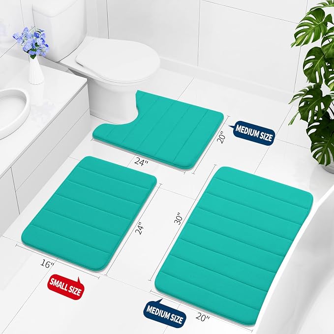 Buganda Memory Foam Bath Mat 35.4 x 24, Ultra Soft Absorbent Bathroom Rugs | Teal, Machine Washable Quick Dry Bath Mats for Bathroom Floor, Shower and Tub, Home Decor Accessories