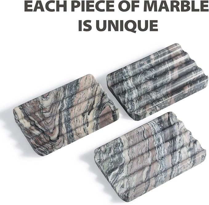 Karibiber Soap Holder for Bathroom, Black Marble Soap Dish for Kitchen Countertop, Soap Tray with Creative Wavy Design, Soap Saver for Bath Tub, Sponges, Italian Natural Stone