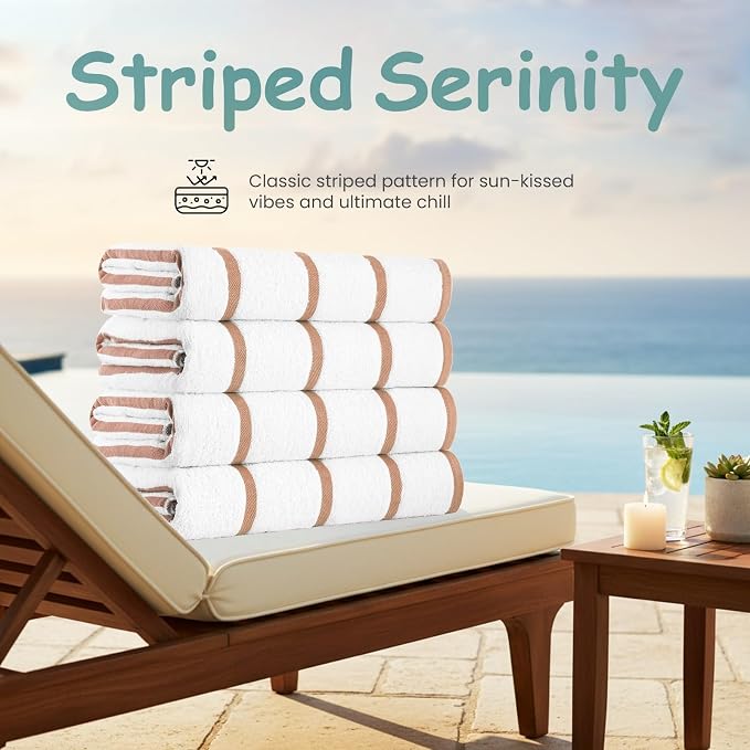 CASA COPENHAGEN Cabana Pool 2Pcs 100% Egyptian Cotton XL Designer Bathsheet Beach Towels Gift Set- White Ecru, 500GSM, 35"x70", Bath Sheet Beach Towels (Box Pack, Set for Women & Men)