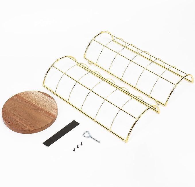 NearMoon Toilet Paper Organizer Stand, Freestanding 3 Rolls Tissue Storage, Metal Bathroom Accessory, Rustproof Toilet Roll Holder for Kitchen Countertop Inside Cabinet Shelf(Wooden Base, Gold)