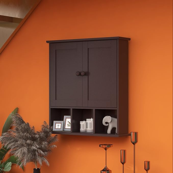 TaoHFE Brown Medicine Cabinets,Bathroom Wall Cabinet with 2 Door | Adjustable Shelves Over The Toilet Storage Cabinet,Espresso Bathroom Cabinet Wall Mounted for Laundry Room Kitchen