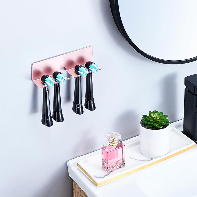 Electric Toothbrush Head Holder, Toothbrush Holders Wall Mounted, Electric Toothbrushs Holder, Bathroom Shower Tooth Brushing Holder, Tooth Brush Head Holder Organiser (Rose Gold, Large)