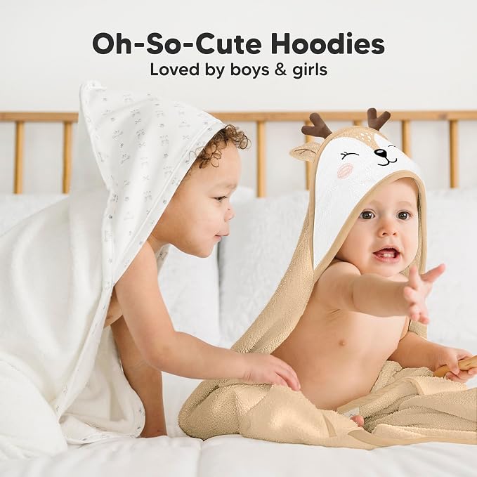 KeaBabies Hooded Baby Towel for Newborn, Baby Bath Towels (Deer, 35x35) | Viscose Derived from Bamboo, Large Baby Towels with Hood, Boys, Girls, Toddler, Soft Absorbent Baby Bath Essentials