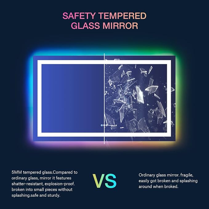 LOAAO 72"X36" RGB LED Bathroom Mirror with Lights | Anti-Fog, Dimmable, RGB Backlit + Front Lighted, Memory Function, Tempered Glass, UL Listed