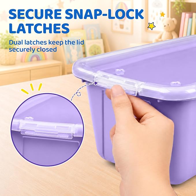 GAMENOTE 6 Quart Storage Bins with Lids, Plastic Latching Box for Classroom & Kids Toy Storage,Stackable Shoe Box Size Containers for STEM Morning Tubs, Crafts & Blocks (6, Macaron)