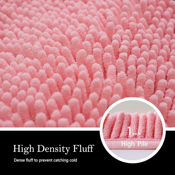 Bathroom Rugs Chenille Bath mat 2 Piece Set, Super Absorbent, Strong PVC Non Slip Backing, Bath mats for Bathroom, Plush Shaggy, Thick, Machine Washable, Bathtub, Shower, Toilet.(Pink)