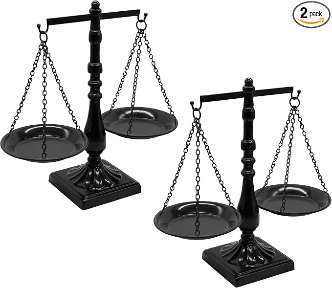 Set of 2 Vintage Metal Libra Jewelry Towers Display with Fixed Beam, Cosmetic Organizer Storage, Scale Centerpiece Stand, Antique Jewelry Storage, Farmhouse Candleholder Display – 7.7“ W x 12.1“ H