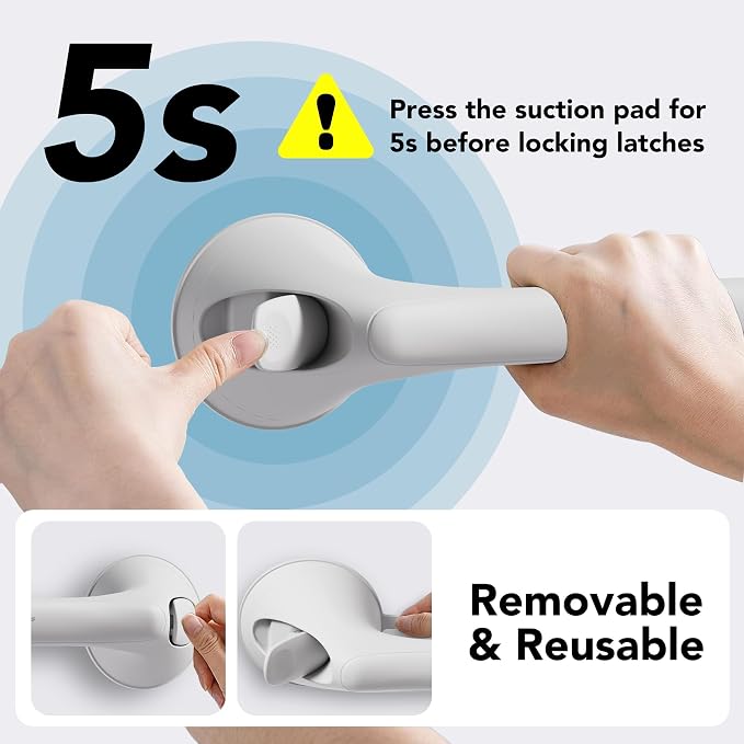 2 Pack 16 Inch Grab Bars for Bathtubs and Showers for Seniors, Heavy Duty Shower Handle for Elderly, Suction Cup Removable Handrails Handicap Bath Grip Bathroom Upgrade Safety Grips (White)