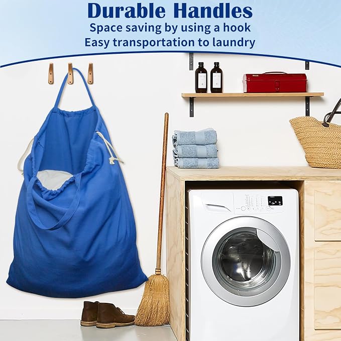 Thick Laundry Bag 33"Wx 35"H,Extra Large Heavy Duty Hamper Liner, XL Blue | Thick Fabric, with Handles & Drawstring Closure, Washable Basket Liner Bag, Home Storage Sack, 1Pack