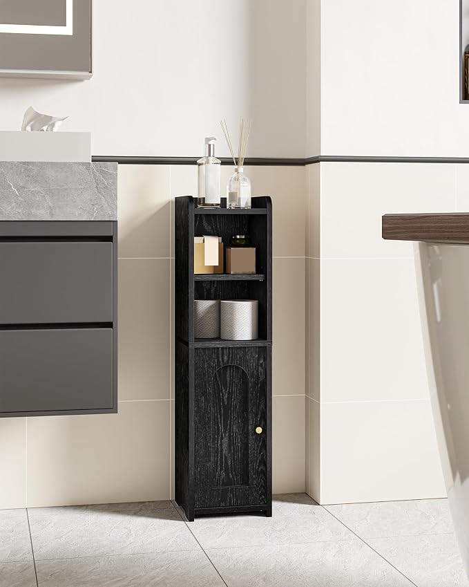 Hzuaneri Bathroom Storage Cabinet, Narrow Toilet Paper Cabinets with Doors | Small Corner Floor Cabinet with Doors and Adjustable Shelf, Bathroom Organizer for Small Spaces, Black BC19704X