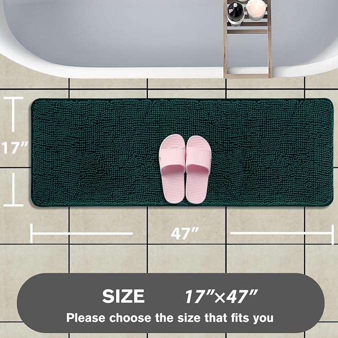Bathroom Runner Rug 47 x 17 Inch – Long Bath Mat | Absorbent and Washable Thick Chenille Bath Rug Non-Slip Runner Rug for Bathroom, Shower, Sink(Dark Teal)