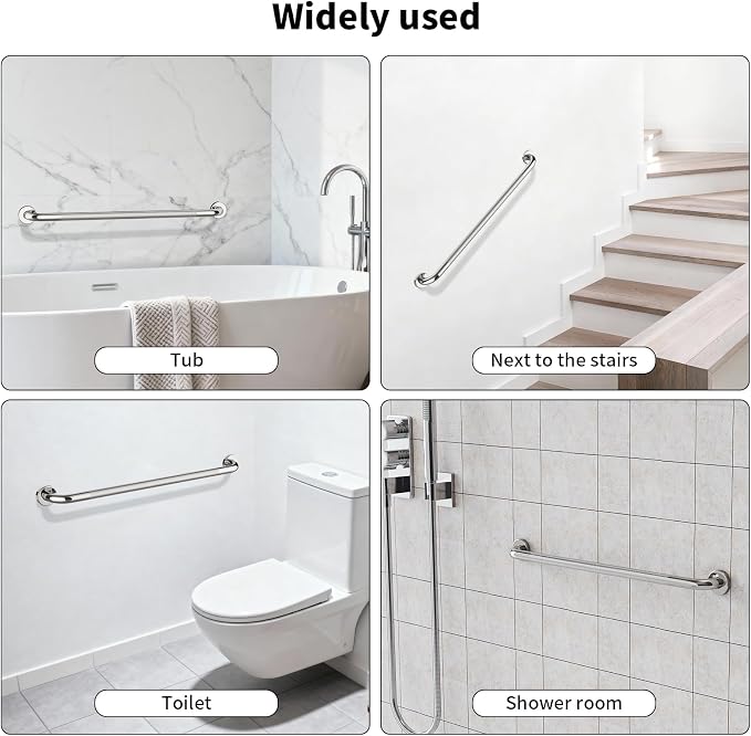 36 Inch Anti Slip Shower Grab Bar,Munzong Bathroom Grab Brushed Nickel | Knurled Handicap Balance Bar Safety Hand Rail Support Elderly Senior Bath Handle