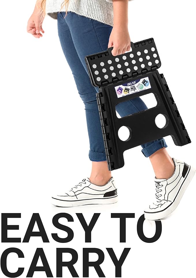 Delxo Folding Step Stool 13 Inch,300 Lbs Step Stool for Adults Black | Foldable Step Stool 13",Non-Slip Foot Stools with Handle,Lightweight Collapsible stools for Kitchen,Bathroom,Bedroom,Garden