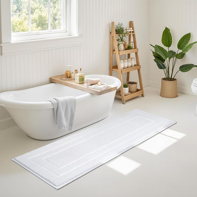 GRANNY SAYS White Bathroom Runner Rug 71" x 24", Soft Microfiber Bath Mat | Non-Slip long rug with TPR Backing, Absorbent, Machine Washable Extra Large Bath Rugs for Double Vanity, Shower, Tub