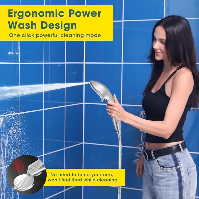 Filtered Shower Head with Handheld, High Pressure 8 Sprays, Chrome | 80" Long Stainless Hose, Built-in Power Wash, Water Softener Filter Beads for Hard Water - Remove Chlorine, Reduce Dry Skin