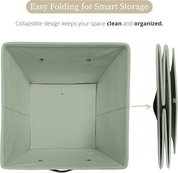 DECOMOMO Storage Bins, Storage Baskets for Shelves | 13" x 15" x 13" Storage Cube Bins with Labels for Organizing Shelves (Kallax, 4pcs, Sage Green)