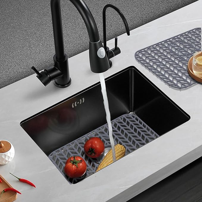 Sink Protectors for Kitchen Sink19"x13" 3 Reserved Holes Silicone Sink Mat | Various sizes and styles,Free-form cutting,Holes for different positions,Protector for sinks and dish,Food-grade silicone