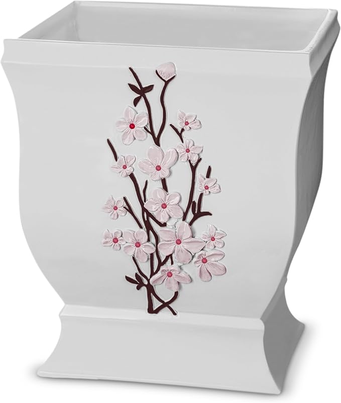 Creative Scents Vanda White Trash Can 1.48 Gal / 5.6L - Decorative Designed Wastebasket - Durable Small Bathroom Trash Can - Waste Basket for Bathroom, Powder Room, Bedroom Or Living Room Decor