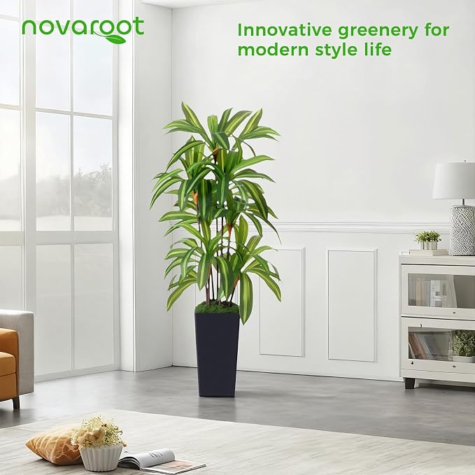 Artificial Dracaena Tree 5FT, Fake Plants with Black Tall Planter - Fake Tree Tall Faux Plants Indoor Floor Plant with Moss - Artificial Plants Indoor for Office Living Room Home Decor