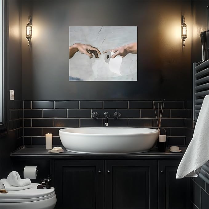 Funny Bathroom Canvas Wall Art, Toilet Paper Humor Poster, 20x24 Inch | Hilarious bathroom comedy decor and modern toilet artwork, gag gift for home, guest bath or office, Humor Style-01