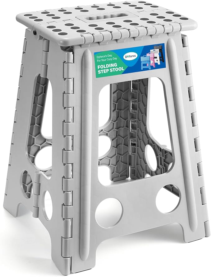 Dyforce Folding Step Stool 17.5 Inch,400lbs Foldable Step Stool for Adults | Step Stool Foldable Grey,Non-Slip Plastic Stepping Stool with Carry Handle,Lightweight for Bathroom Kitchen Bedroom Garden