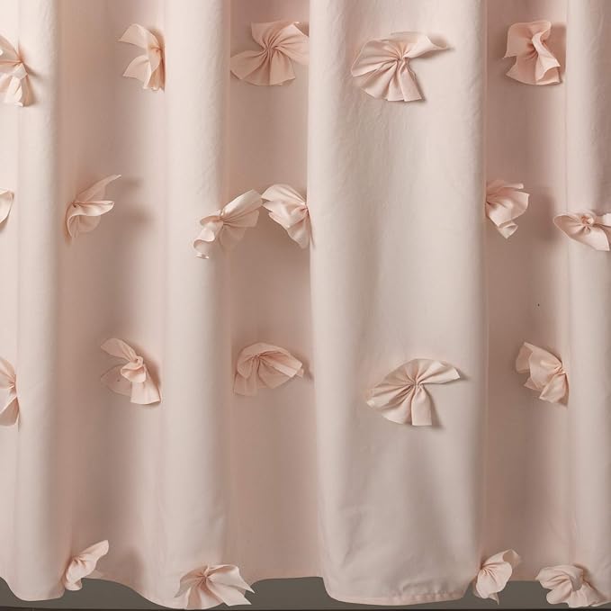 Lush Decor Riley Shower Curtain, 72" W x 72" L, Blush - Bathroom Curtain - Coquette Decor - Bow Shower Curtains - Cottage Core - Fabric Shower Curtains