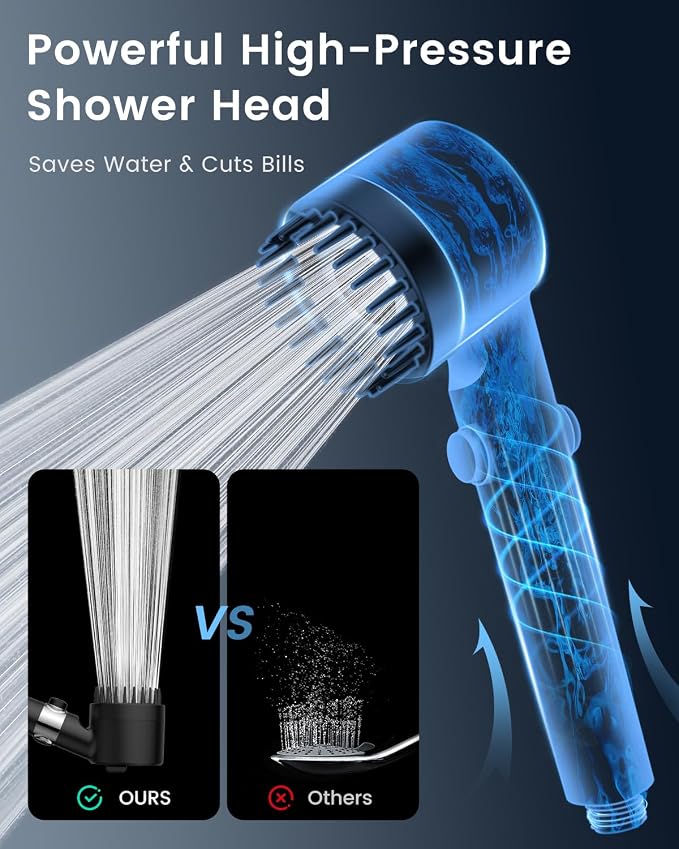 Filtered Shower Head with Handheld 4PCS Filters ShowerHead | 4 Spray, High Pressure Shower Heads with ON/OFF Button, Water Softener for Hard Water, 70" Hose, Remove Chlorine