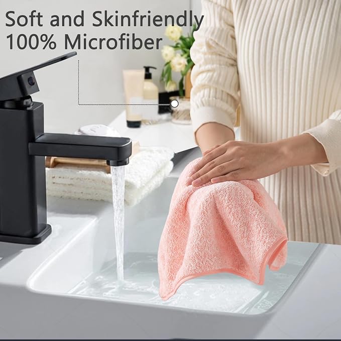 Ycosy 18 Piece Bath Towels Set,100% Microfiber Family Bathroom Towel with Hanging Loops-6 Bath Towels,6 Hand Towels,6 Washcloths,Quick Dry Highly Absorbent Shower Towel for Bathroom,Hotel,Spa-Pink