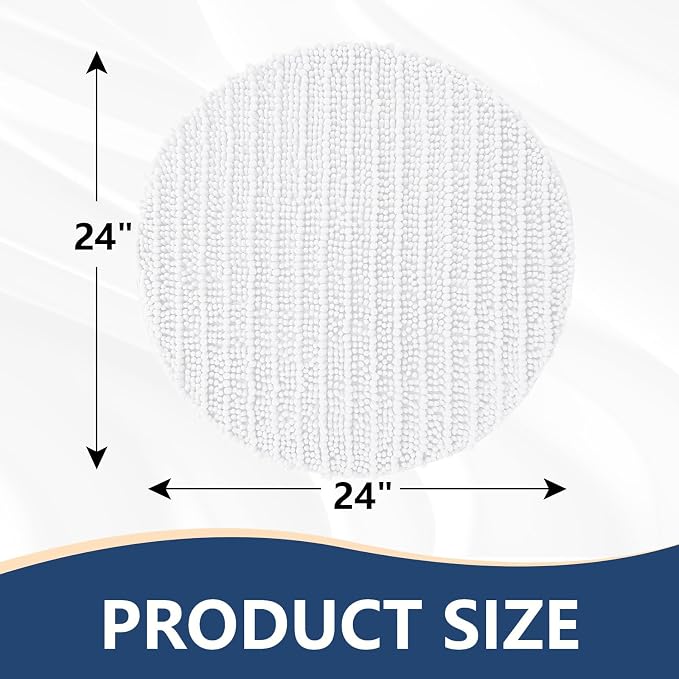 Arotive Round Bathroom Rugs 30x30, Soft Absorbent Chenille Shaggy Bath Mat | White, Machine Wash Dry, Bath Rugs for Bathroom Floor, Tub and Shower, Home Decor Accessories