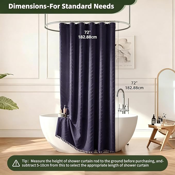 Siiluminisoy Boho Dark Purple Shower Curtain, 72 x 72 Woven Fabric Tufted Chevron Textured Striped Modern Farmhouse Minimalist for Bathroom