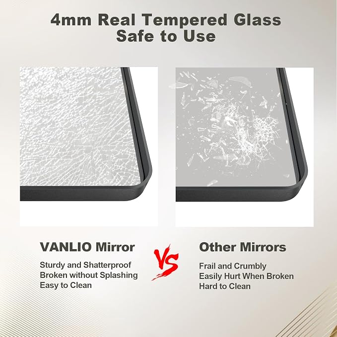 60x36 Inch Black Framed Bathroom Mirror for Wall, Large Matte Black Bathroom Vanity Mirror, Rounded Rectangle Mirror, Anti-Rust, Shatterproof, Hangs Horizontally or Vertically | Large Matte Black Vanity Mirror, Rounded Rectangle Mirror, Anti-Rust, Shat...