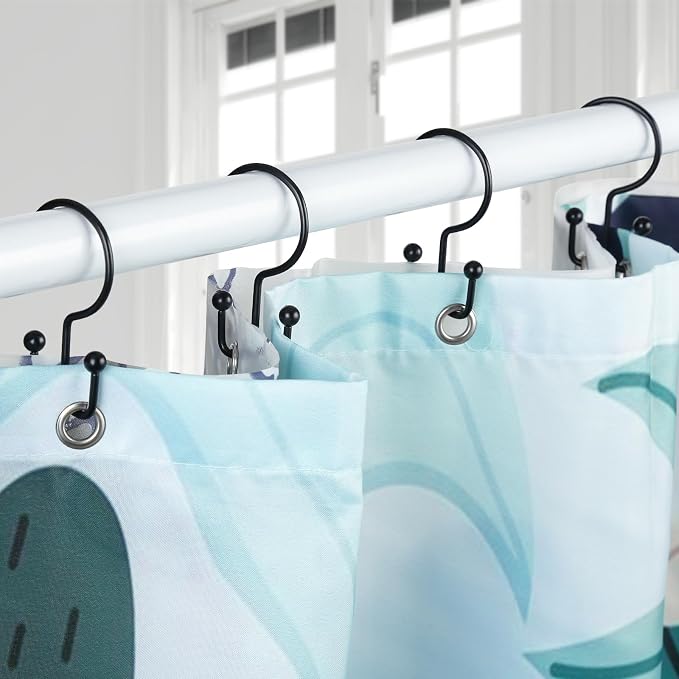 24 Pcs Shower Curtain Hooks, Goowin Shower Curtain Rings, Durable Black Shower Curtain Hooks Rust Proof, Shower Rings for Curtain, Double Glide Shower Hooks for Shower Curtain Rods, Black