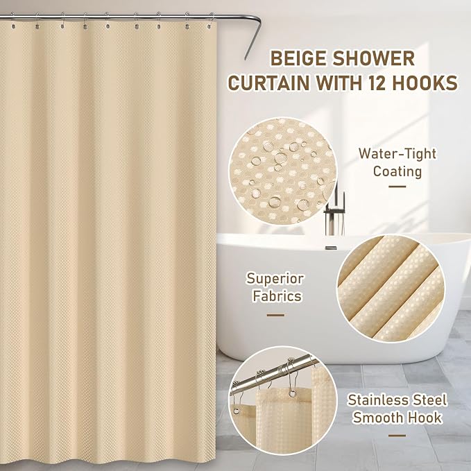 Bathroom Accessory Set - Bathroom Set, 27PC Bathroom Accessories Set, Beige Bathroom Sets with Shower Curtain and Rugs, Mini Trash Can, Toilet Brush, Trash Can & Soap Dispenser