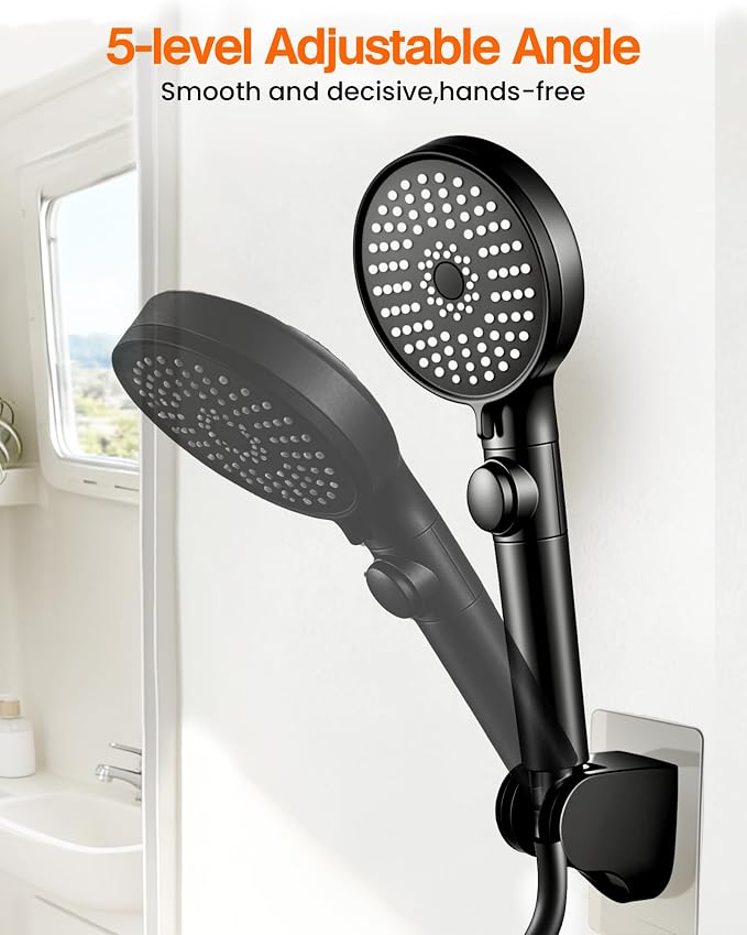 RV Shower Head with Hose, High Pressure Handheld RV Shower Head Replacement with On Off Switch,5 Modes,Power Jet, Camper Showerhead for RV,Travel Trailer,Motorhome,Boat,Black