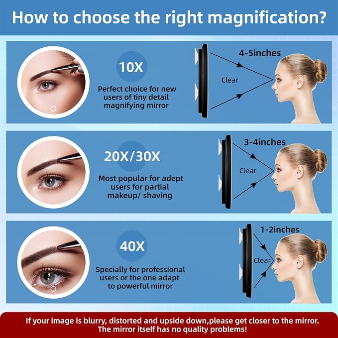20X Magnifying Mirror with Lights, 20X Magnified Mirror with 3 Suction Cups | 6inch Travel Size, Rechargeable Magnification Mirror with 3 Color Lights Adjustable Brightness - Includes Tweezers & Scissors