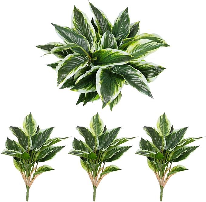 3PCS Artificial Hosta Plants Outdoor, Fake Hostas for Planters | UV resistant faux greenery with lush tropical leaves for porch, patio, garden pots, balconies and indoor outdoor decor