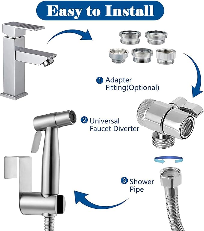 Bidet Toilet Sprayer, Sink Faucet Hose Attachment, Non-Leakage Stainless Steel Brushed Toilet Cleaner Wall for Women Washing, Baby Diaper Cleaner