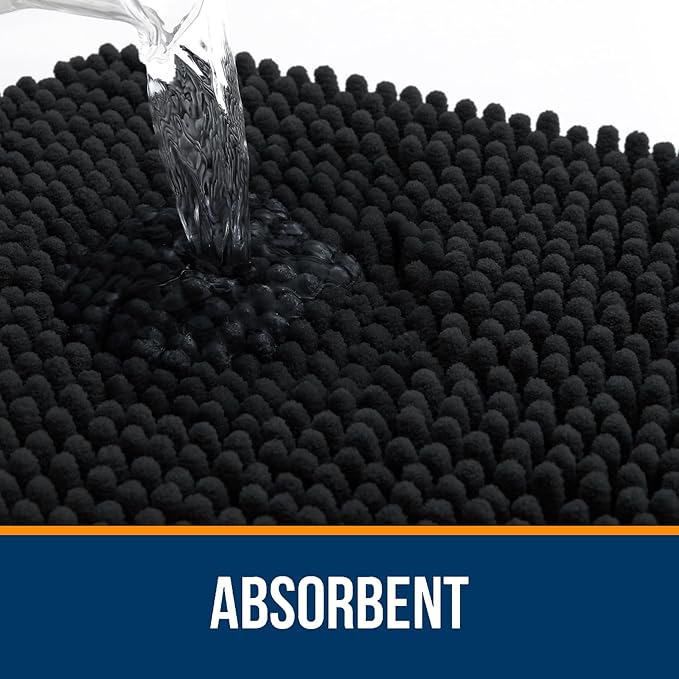 OLANLY Bathroom Rugs 32x20, Extra Soft Absorbent Chenille Bath Rugs | Black, Quick-Drying Rubber Backing, Machine Washable Bath Mat for Bathroom Floor, Tub and Shower, Home Decor Accessories