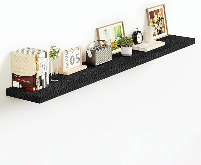 Vivelove Floating Shelves 9 inch Deep 48”Long Set of 1, Black | Easy Install With Hardware, 1.5" Thick, Invisible Brackets, Wall Mounted, No Sagging, For Any Room