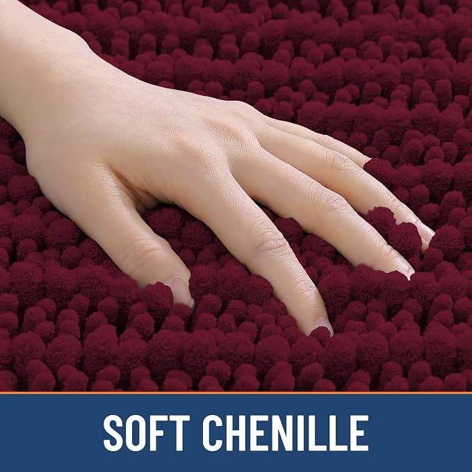 Smiry Bathroom Rugs 70X24, Extra Soft Rubber Backing Chenille Bath Mats | Burgundy Machine Washable Non Slip Quick Dry Bath Mats for Bathroom Floor, Tub, Shower, Home Decor Accessories