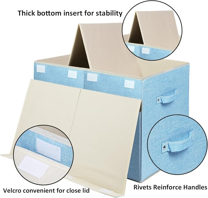 Large Toy Box Chest Storage with Flip-Top Lid, Kids Toy Storage Bin Boxes | Toy Chest with Rivets Handles for Kids, Boys, Girls, Nursery, Playroom, Living Room, Bedroom, 25"x 13" x 16" (Linen Blue)