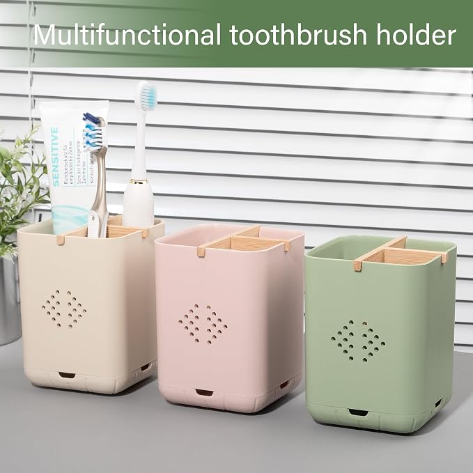 Toothbrush Holders for Bathrooms, Electric Toothbrush Holder, Pink | Toothbrush and Toothpaste Organizer for Bathroom Countertop, 3 Slot Vanity Storage